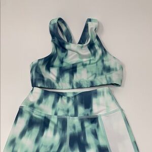Zelle Two Piece Girls Green and Blue Patterned Sports Bra and Leggings